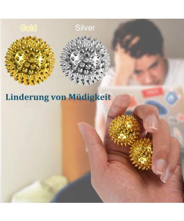 Magnetic Acupressure Balls & Hedgehog Massage Rings Set - Stress Relief & Relaxation | 2 Pcs Acupressure Balls & 3 Pcs Finger Massage Rings (Gold) | International Shipping - Buy Online on GoSupps.com
