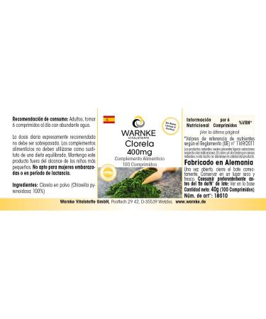 Chlorella Tablets 400mg - Pure Vegan Chlorella Vulgaris with Chlorophyll - 100 Additive-Free Tablets | Warnke Vital Substances - German Pharmacy Quality - Buy Online on GoSupps.com