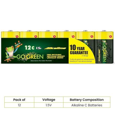 Buy GoGreen Power Eco-Friendly Alkaline C Batteries (24013) - 12 Pack | No Lead Cadmium or Mercury - Sustainable Power Solution - Buy Online on GoSupps.com