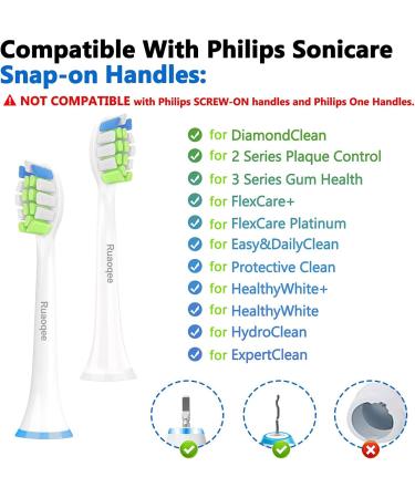 Ruaoqee Electric Toothbrush Replacement Heads - 8 Pack Compatible with Philips Sonicare Snap-on Toothbrushes - Buy Online on GoSupps.com