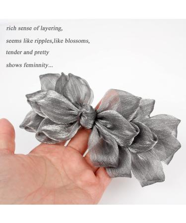 Black and Silver Big Bow Barrettes for Women - Elegant Decorative Hair Accessories for Party and Wedding - Set of 2 - Buy Online on GoSupps.com