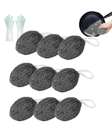 Stainless Steel Scourer with Lanyard Stainless Steel Scrubber Lanyard Wire Balls Reusable Washing Up Sponge for Cleaning Dishes Pots Pans & Grills 9pc
