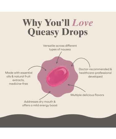 Queasy Drops 63 Pack for Nausea Relief | Chemo, Motion Sickness, Hangover | Drug-Free & Gluten-Free | 5 Flavors - Green Tea, Ginger, Raspberry, Banana, Cola - Buy Online on GoSupps.com
