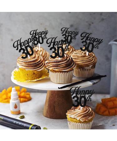 18pcs Black Glitter Happy 30th Dessert Cupcake Pick for Cheer to 30 Years Old Theme Decor Supplies Men Women Happy Birthday Wedding Anniversary Party Decoration - Buy Online on GoSupps.com