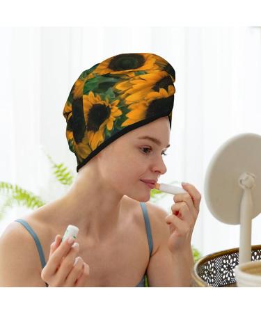 Hair Towel Wrap - Quick Drying Towel Turban with Button | Sunflowers 7 Design - Buy Online on GoSupps.com