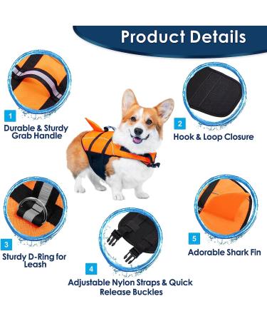 Dog Life Jacket - Reflective Safety Vest for Boating & Swimming - Shark Design with Rescue Handle - Orange (Size L) - Buy Online on GoSupps.com