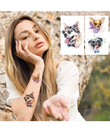 Watercolor Dog Temporary Tattoos for Kids & Adults - 12 Sheets Body Art Stickers for Face, Hands, and more - Buy Online on GoSupps.com