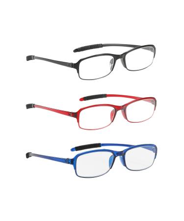 NRDIK Profex Lightweight (3-pack) flexible reading glasses-impact scratch-resistant bendable non-slip unisex (men + women) cheap +1.0 1.5 2.0 2.5 3.0 3.5 4.0 - (oval mixed color) black blue & red 1.5 diopters