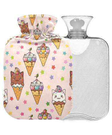 Naanle ice cream cat hot water bottle with cover transparent hot water bottle 2l large hot hot water bottle for bed handfoot heat pain relief heat and cold therapy