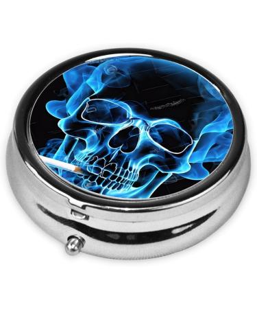 Blue Skull Printed Mini Round Pill Box | 3 Compartment Medicine Organizer | Portable Travel Pill Case for Home & Office - Buy Online on GoSupps.com