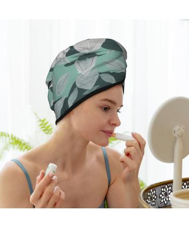 Mint Gray Leaves Coral Velvet Hair Cap | Quick-Dry Hair Towel Wrap for Travel & Home | Ideal for Women & Men - Buy Online on GoSupps.com