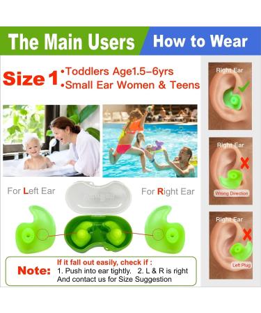WaterDam Swimming Ear Plugs - Waterproof & Comfortable Earplugs for Swimmer's Ear Prevention (Size 1+2 for Toddlers & Small/Medium for Women, Kids, Teens) - Blue/Green - Buy Online on GoSupps.com