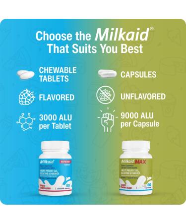 Milkaid Chewable Tablets & Max Capsules Bundle | Lactase Enzyme for Lactose Intolerance | Fast Acting Dairy Digestive Supplement | 120 Chewable Tablets & 60 Capsules - Buy Online on GoSupps.com