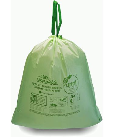UNNI 100 Compostable Drawstring Bags - 13 Gallon, 30 Count, Heavy Duty 1 Mil, ASTM D6400 & EN 13432 Certified - Buy Online on GoSupps.com