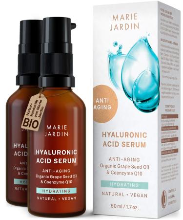 MARIE JARDIN Hyaluron High Dose Serum with Vitamin C & Q10 100ml with 5 Times Makeup Tested Anti-Aging Complex 2 x 50ml Set of 2 x 50ml Natural Vegan Cosmetics Certified by Marie Jardin