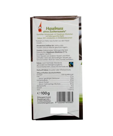 Buy Birkengold Hazelnut Chocolate 100g - No Added Sugar 55% Cocoa Sweetened with Xylitol Vegan & Fair Trade - Shop Internationally! - Buy Online on GoSupps.com