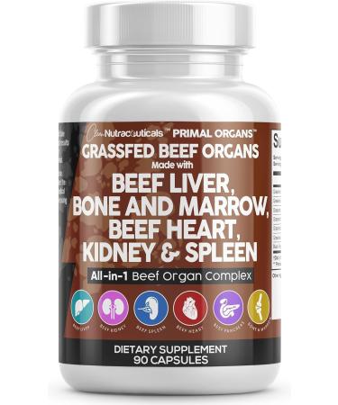 Clean Nutraceuticals Grass Fed Beef Liver Capsules - Premium Quality Supplement Packed with Desiccated, Beef Heart, Spleen, Pancreas Plus Bone & Marrow Dao Enzyme Pills 90 Count (Pack of 1)