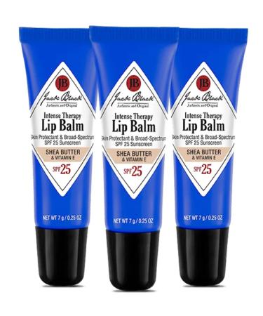 Jack Black Intense Therapy Lip Balm 0.25-Oz. SPF 25 Sun Protection Lip Moisturizer Hydrating Lip Balm with SPF Lip Sunscreen Shea Butter 0.25 Ounce (Pack of 3)