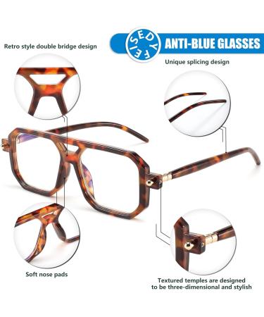 Feizedy Retro 70s 80s Flat Rectangular Glasses | Blue Light Blocking | Unisex B0062 Leopard - Buy Online on GoSupps.com