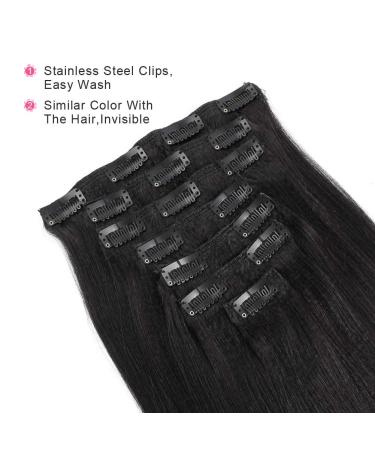 ABH AmazingBeauty Yaki Straight Clip-In Hair Extensions - 16 Inch - Real Remy, Thick, Black, 7 Pieces for African American Relaxed Hair - Buy Online on GoSupps.com