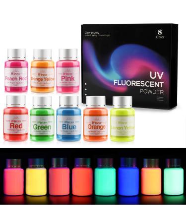 Wtrcsv 8 Color UV Fluorescent Powder  Neon UV Glow Powder Safety Pigment Powder for Paint  Slime  Nails  Resin  Concerts or DIY -10g/0.35oz Each(Total 2.8oz)