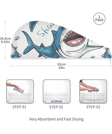 Shop Blue Sharks1 Hair Towel 2 Pack - Super Absorbent Quick Dry Hair Turbans for Women & Girls | International Shipping Available - Buy Online on GoSupps.com