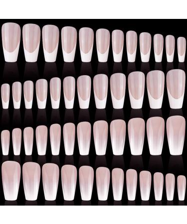 96 Pieces 4 Sets Long Press on Nails Ballerina Coffin False Nails Gradient Color Nails Glitter Glossy Full Cover Fake Nails Artificial ABS Nails for Nail Design Women Girls (Simple Pattern)