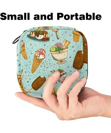 Colorful Hand-Drawn Ice Cream Menstrual Pad & Cup Bags - Portable Zipper Storage for Teens & Women - Buy Online on GoSupps.com