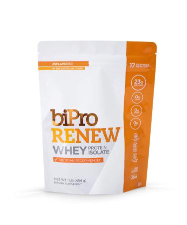 BiPro Renew 100% Whey Isolate Protein Powder, Unflavored, 1 Pound - Dietitian Recommended, Sugar Free, Suitable for Lactose Intolerance, Gluten Free, Hormone Free Unflavored 1 Pound (Pack of 1)