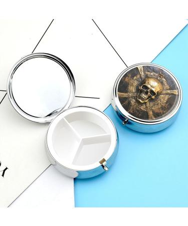 Skull Metal Pirate Pill Box - Stylish 3 Compartment Travel Organizer for Vitamins & Medication - Compact Pill Case for Purse & Pocket - Buy Online on GoSupps.com