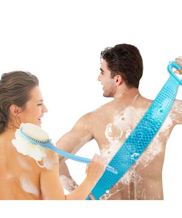 2 pieces shower brush wet and dry shower brush body brush back brush body brush for a peeling bath massage bristles suitable for wet or dry men and women (blue)