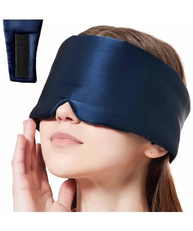 Nature Silk Sleeping Mask Soft Featherweight Eye Mask Large Wrap-Around Blindfold with Adjustable Velcro Blackout for Wild Sleeper Nose Cut (NavyBlue)