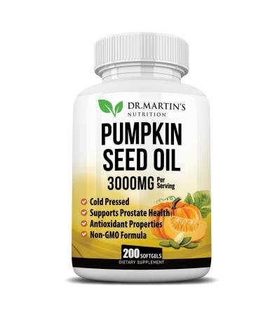 3000mg Cold Pressed Pumpkin Seed Oil | DHT Blocker | Promotes Hair Growth | Supports Heart Skin Prostate & Urinary Health | Contains Vitamins Minerals & Omega 3 6 & 9 For Anti-Aging | 200 Softgels