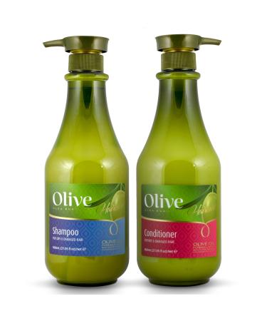 Pure Olive Oil Clarifying Shampoo and Conditioner Set - Creamy Hydration Formula Enriched with Shea and Argan Oil for Dry Damaged & Frizzy Hair Repair - Hair Growth Products for Women & Men