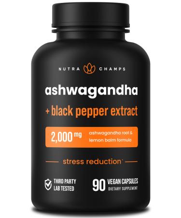 NutraChamps Organic Ashwagandha Capsules 2000mg Adrenal Fatigue Thyroid & Mood Support Ashwagandha Supplements Ashwagandha Root Powder & Lemon Balm Superior Absorption with Black Pepper