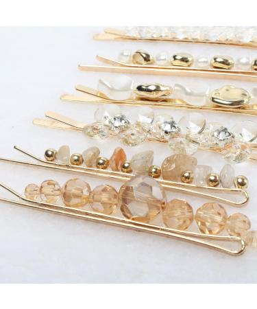 Pearl Hair Clips 10 Pack - Crystal Beaded Hairpins for Women/Girls - Handmade Metal Gold Barrettes - Hair Accessories - Buy Online on GoSupps.com