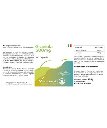 Graviola 500mg -! FOR 6 MONTHS! - - Graviola fruit powder- Box of 180 capsules! Vegan | Vitamintrend  - Buy Online on GoSupps.com