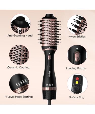 Nicebay All-in-One Oval Hot Air Brush - Blow Dryer & Styling Tool for Drying Straightening Curling & Volumizing - 3 Attachments & Multi-Temperature Settings - Black & Rose Gold - Buy Online on GoSupps.com