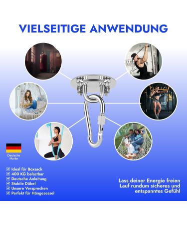 Tajox Premium Stainless Steel Ceiling Hook - 450kg Heavy Load Portable Suspension Swing Hook with Carabiner & Screw | 360 Rotatable for Hanging Chairs Swings & Punching Bags - International Shipping Available - Buy Online on GoSupps.com