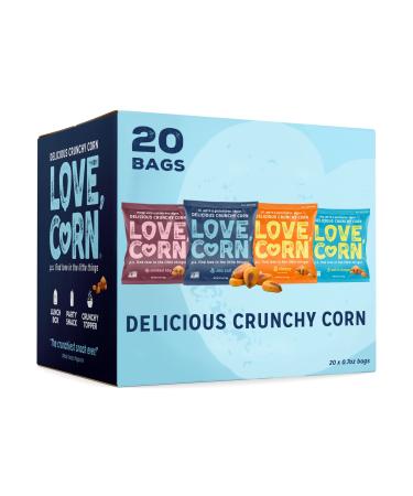 LOVE CORN Sea Salt Cheezy BBQ Salt & Vinegar | Family Favorites Variety Pack Snacks | 0.7oz 20 Bags | Non-GMO Gluten-Free Plant Based Low-Sugar