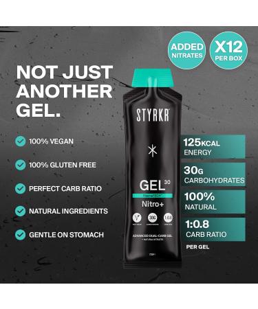 GEL30 nitro+ energy gels with nitrates from Styrkr 30 g carbohydrates pack of 12 running and cycling gels with 350 mg nitrates for endurance athletes advanced dualcarb formula GEL30 Nitro+ 12x STYRKR GEL30+ Nitro - Buy Online on GoSupps.com