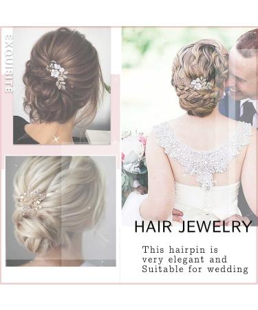 Wendalern Wedding Crystal Hair Pins Bride Pearl Hair Pin Rhinestone Flower Hair Barrette Gold CZ Hairpin Hairpiece Decorative Hair Accessories for Women and Girls - Buy Online on GoSupps.com