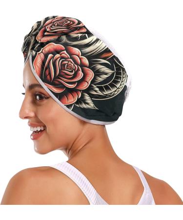 Super Absorbent Head Tiger Snake Red Rose Hair Towel 2 Pack - Quick Dry Hair Turbans with Button Wrap for Women & Girls | International Shipping Available - Buy Online on GoSupps.com