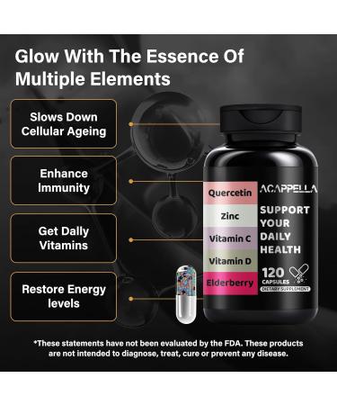 Vitamin D & Vitamin C 1000mg zinc Supplements - Black Elderberry Capsules k2 d3 Magnesium Vitamin Supplement quercetin with bromelain - Zinc Supplements for Men and Women with Artemisinin Sea Moss - Buy Online on GoSupps.com