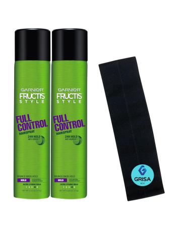 Garnier Fructis Style Full Control Hairspray for All Hair Types 8.25 oz (pack of 2) - Pure Efficacy Lasting Hold and Perfect Hairstyles with Headbands for Women + GrisaBox Sticker