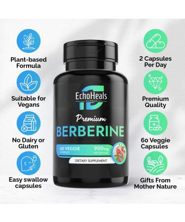 EchoHeals CEUTICALS Berberine Supplement - Natural Plant-Based with Ceylon Cinnamon, Turmeric, Piperine, Vitamins B6, C, D - Vegan-Friendly - 60 Vegetable Caps, 900mg. - Buy Online on GoSupps.com