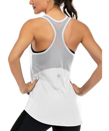 ICTIVE Workout Tank Tops for Women Sleeveless Yoga Tops for Women Mesh Racerback Tank Tops Muscle Tank Medium White