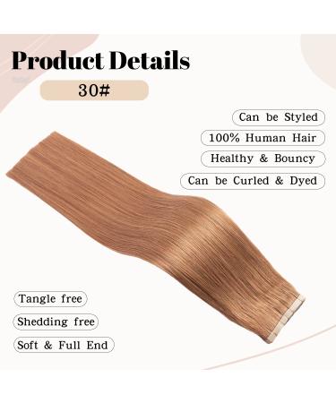 Hotlulana 24-Inch Auburn Ginger Tape In Extensions | 100% Real Hair | 40pcs 100g Invisible Skin Weft #30 - Buy Online on GoSupps.com