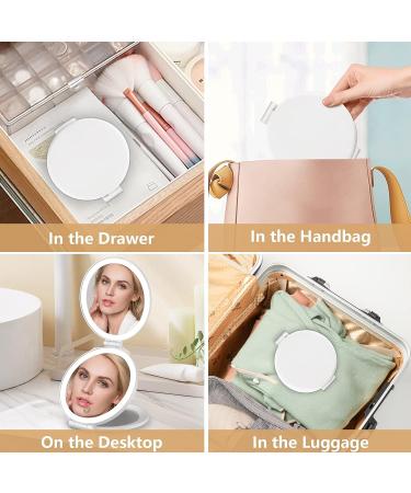TOUCHFEEL Travel Mirror with Light - Double Sided Folding, 5X Magnifying, Rechargeable LED Vanity Mirror - 3 Color Lights, Adjustable Brightness - Buy Online on GoSupps.com