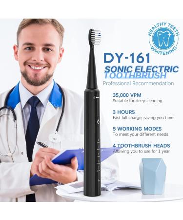 Sonic Electric Toothbrush with 4 Brush Heads | Rechargeable & Travel-Friendly | IPX7 All-Round Cleaning | 60 Days Power | Full-Automatic | Black Smart Sonic Toothbrush for Adults - Buy Online on GoSupps.com